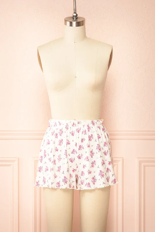 Emmalia | White Pyjama Shorts w/ Floral Print