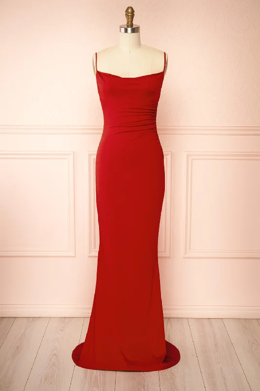 Nayla Red | Mermaid Maxi Dress w/ Open Back
