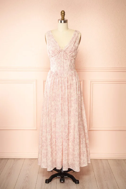 Silas Pink | Midi Dress w/ Pink Vintage Print