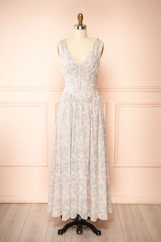 Silas Blue | Midi Dress w/ Blue Vintage Print
