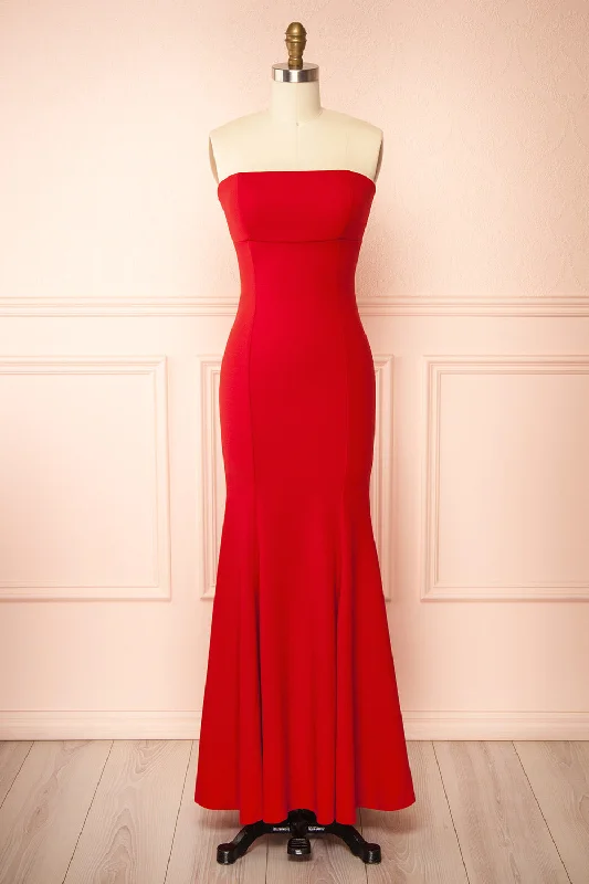 Aeji Red | Strapless Mermaid Dress w/ Corset Back