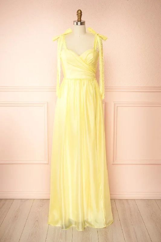 Indya Yellow | Organza Maxi Dress w/ Tie Straps