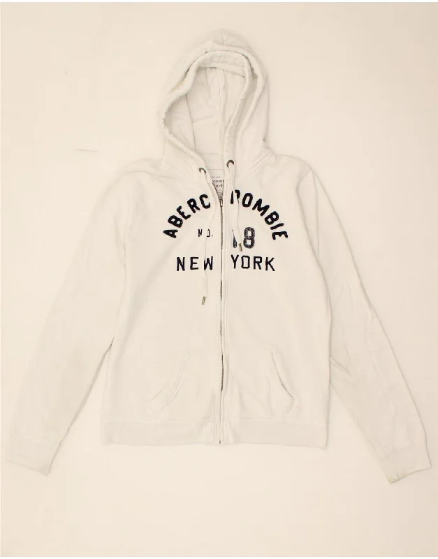 ABERCROMBIE & FITCH Womens Graphic Zip Hoodie Sweater UK 16 Large White Patagonia sweaters