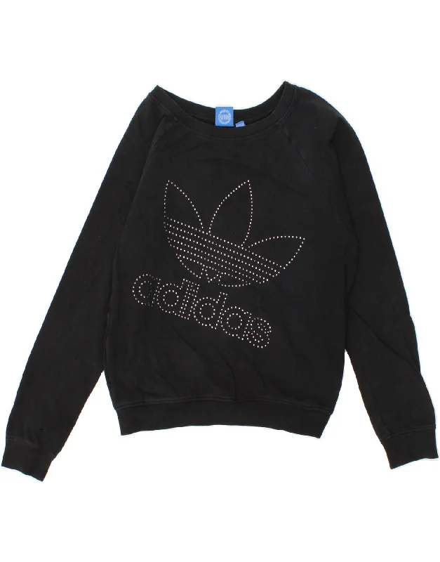 ADIDAS Womens Oversized Graphic Sweatshirt Jumper UK 10 Small  Black Lightweight sweaters
