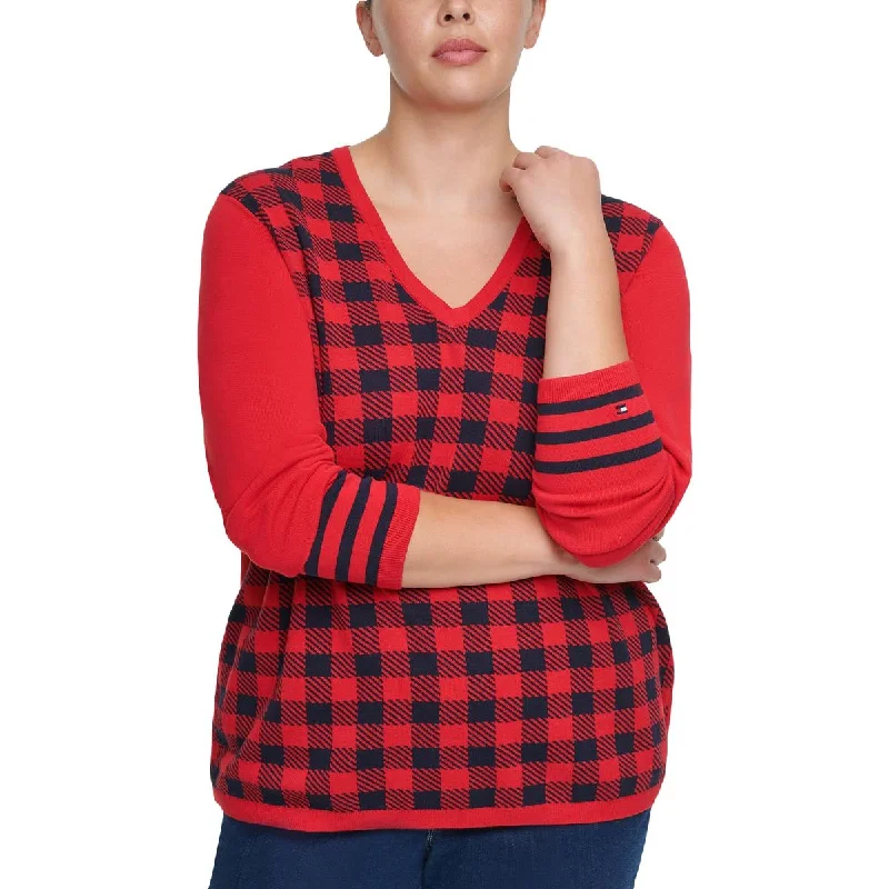 Ivy Womens Ribbed Trim Striped V-Neck Sweater Minimalist sweaters