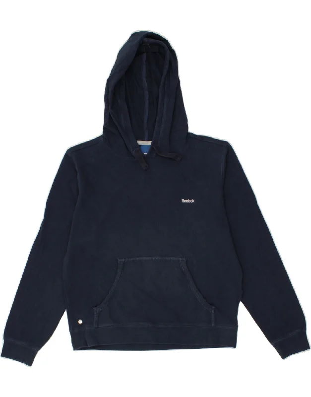 REEBOK Womens Hoodie Jumper UK 14 Large  Navy Blue Cotton Silk-blend sweaters