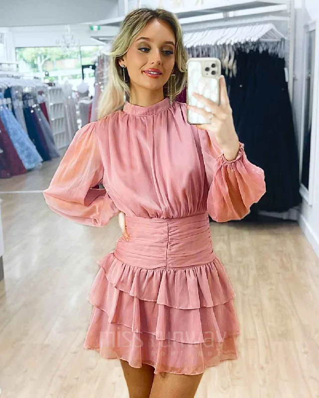 Elwood Chiffon Mini Dress - Dusty Pink Stretchy mini dresses