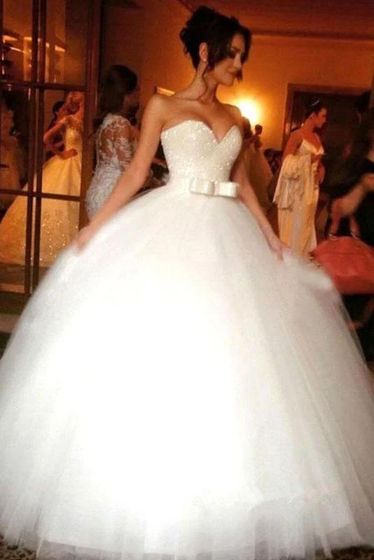Ball Gown Bowknot Sweetheart Tulle Wedding Dresses Strapless Ivory Wedding Gowns W1098 Princess Bridal Dress