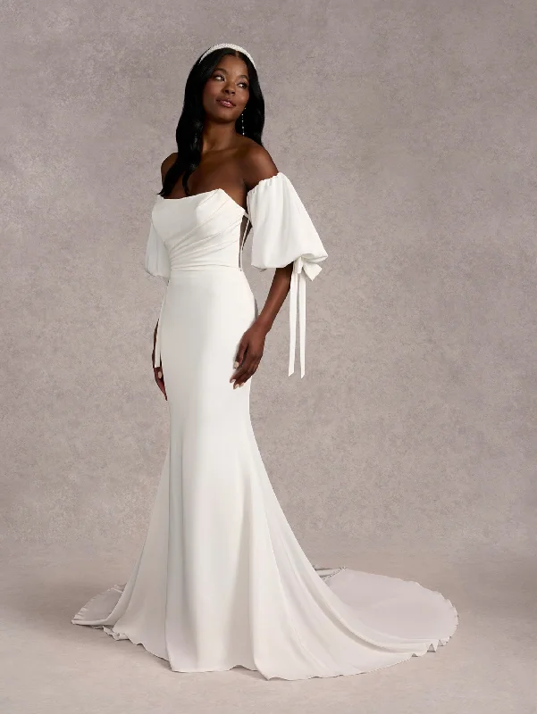 Strapless Puff Sleeve Bridal Gown by Adrianna Papell 31269 Beaded Wedding Gown