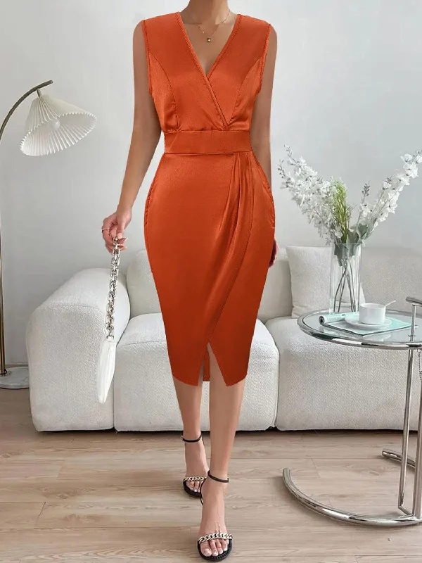 Slit Surplice Sleeveless Midi Dress Best midi dresses for petites