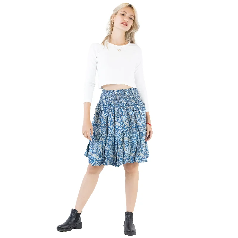 Flower Women's Skirt in White Blue SK0090 020150 02 Tiered unclassified skirts