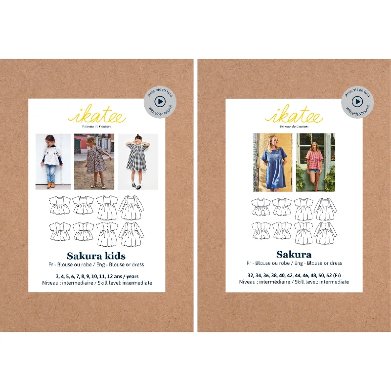 Duo for woman and kid SAKURA blouse and dress - paper sewing pattern A-line floral dresses