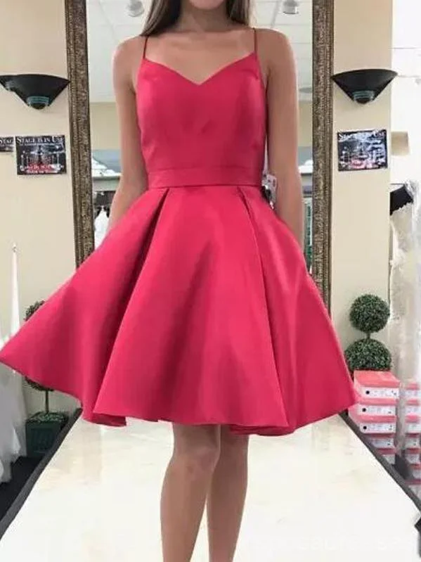 Cheap Simple Watermelon Spaghetti Straps Red Homecoming Dresses, CM453 Wedding guest unclassified dresses