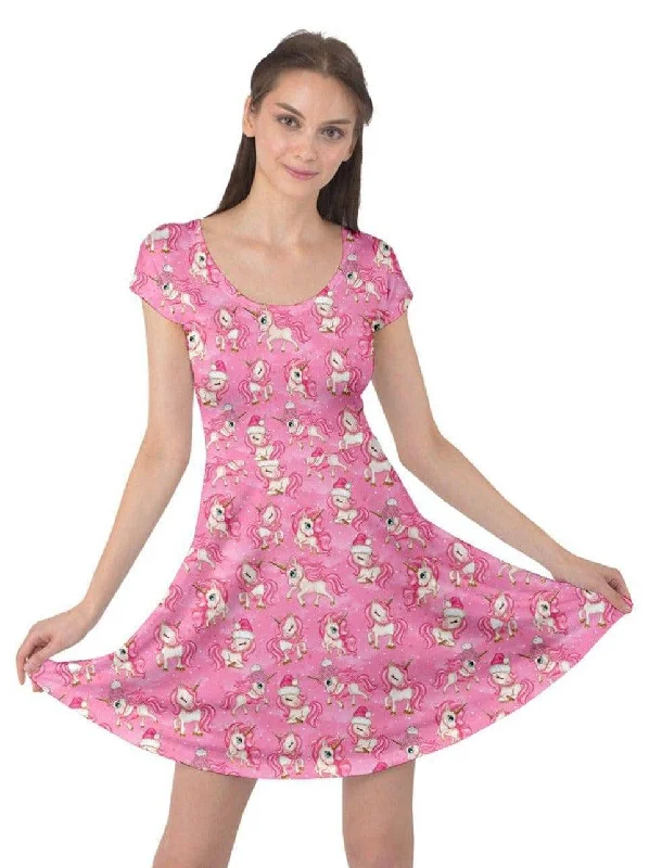 Christmas Unicorns Cap Sleeve Dress Backless unclassified dresses