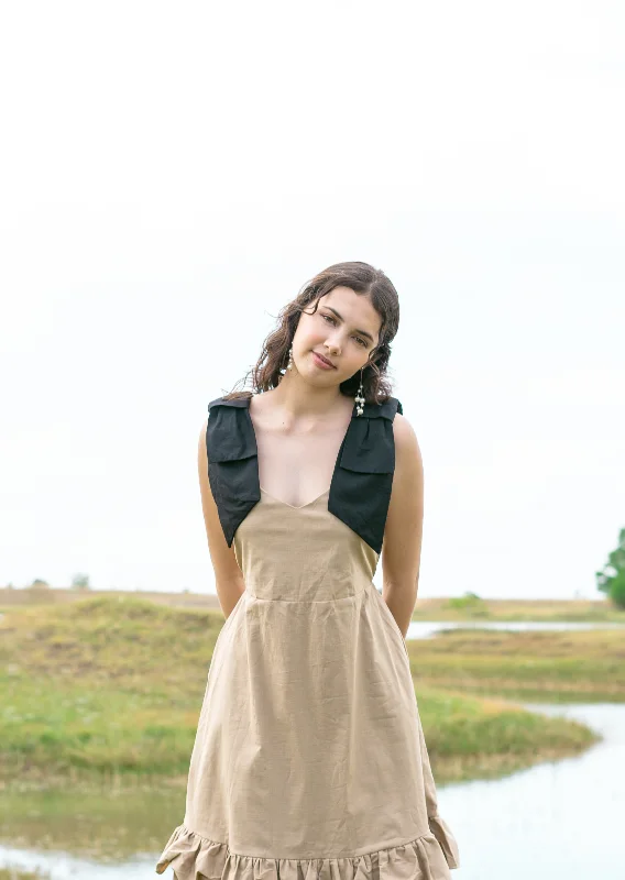 Ilka 2-way Dress - Beige X Black Ribbon Velvet unclassified dresses