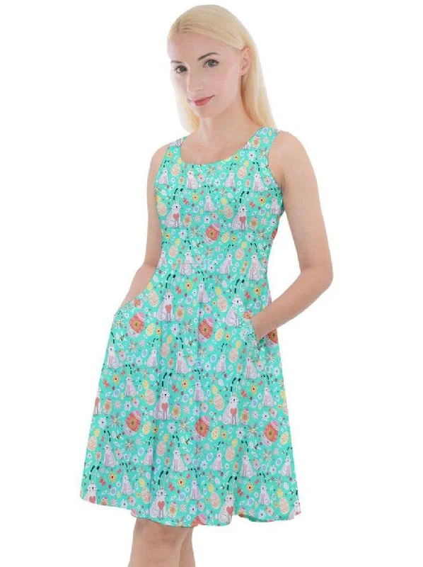 Easter Bunny Knee Length Skater Dress With Pockets Vacation unclassified dresses