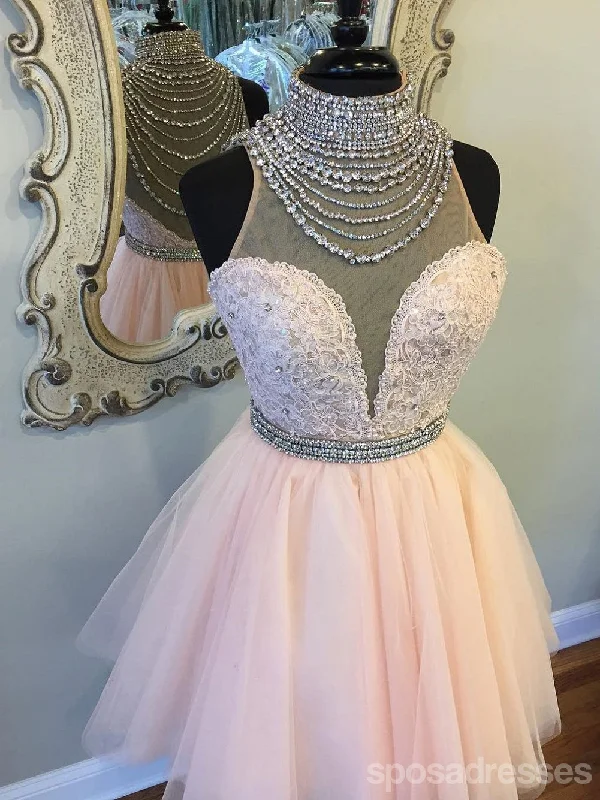High Neck See Through Rhinestone Cute Pink Homecoming Dresses 2018, CM496 Stretchy unclassified dresses High Neck See Through Rhinestone Cute Pink Homecoming Dresses 2018, CM496 Stretchy unclassified dresses