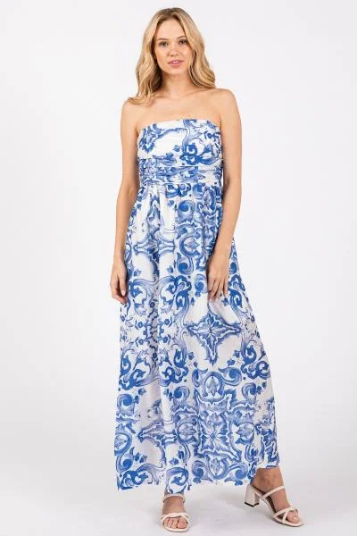 Royal Scroll Strapless Dress Ruched unclassified dresses