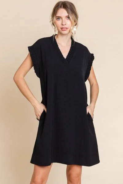 Ruffle V-Neck Pocket Dress Festival unclassified dresses