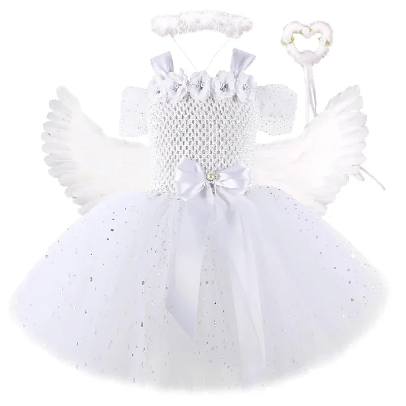 Sparkling White Angel Costumes for Girls Christmas Halloween Dress for Kids Flower Fairy Tutu Outfit with Wings Set Girl Clothes Silk unclassified dresses Sparkling White Angel Costumes for Girls Christmas Halloween Dress for Kids Flower Fairy Tutu Outfit with Wings Set Girl Clothes Silk unclassified dresses