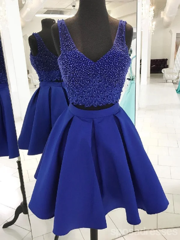 V Neck Beaded Royal Blue Two Piece Homecoming Dresses 2018, CM500 Plus size unclassified dresses V Neck Beaded Royal Blue Two Piece Homecoming Dresses 2018, CM500 Plus size unclassified dresses