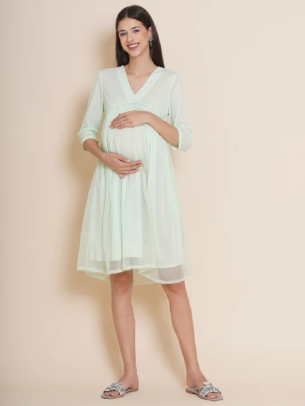 Maternity Solid Mint Color Baby Shower Dress Chic unclassified dresses