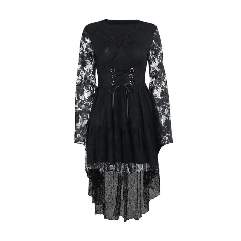 Women's Gothic Strappy Plunging Irregular Lace Dress Lace Dress Trend
