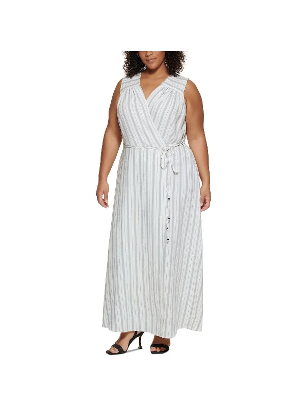 Plus Womens Striped Sleeveless Maxi Dress Maxi Skirt Classic